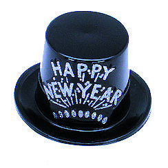 Black Top Hat with Silver Glitter Happy New Year -Bulk-