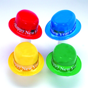Plastic Happy New Year Derby with Foil Band -Bulk-