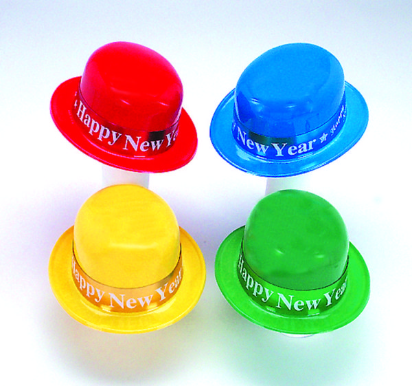 Plastic Happy New Year Derby with Foil Band -Bulk-