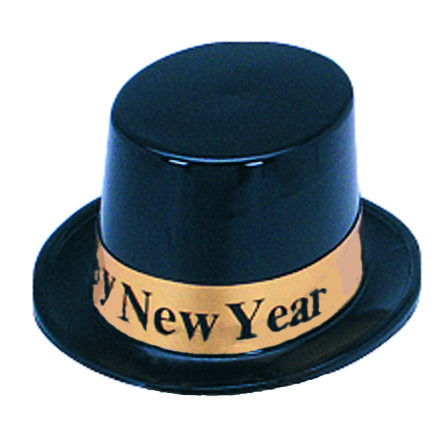 Black Top Hat with Gold Foil Happy New Year Band