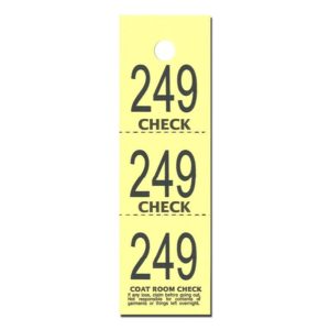 Yellow 3 Part Coat Check Tickets