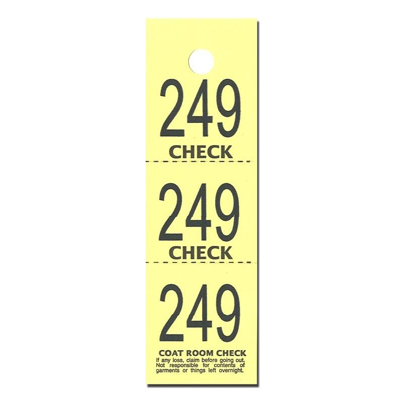Yellow 3 Part Coat Check Tickets