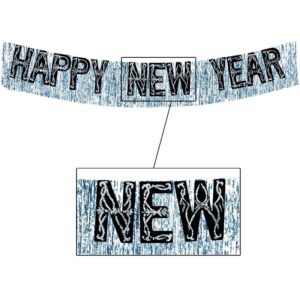 Glittered Foil Happy New Year Banner – Black & Silver