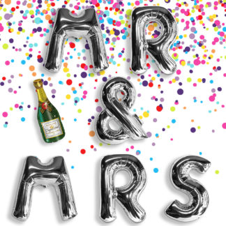 MR & MRS Silver Foil Letter Balloons