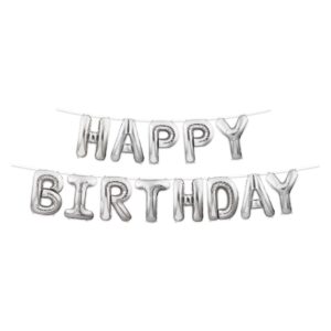 Happy Birthday Silver Balloon Streamer