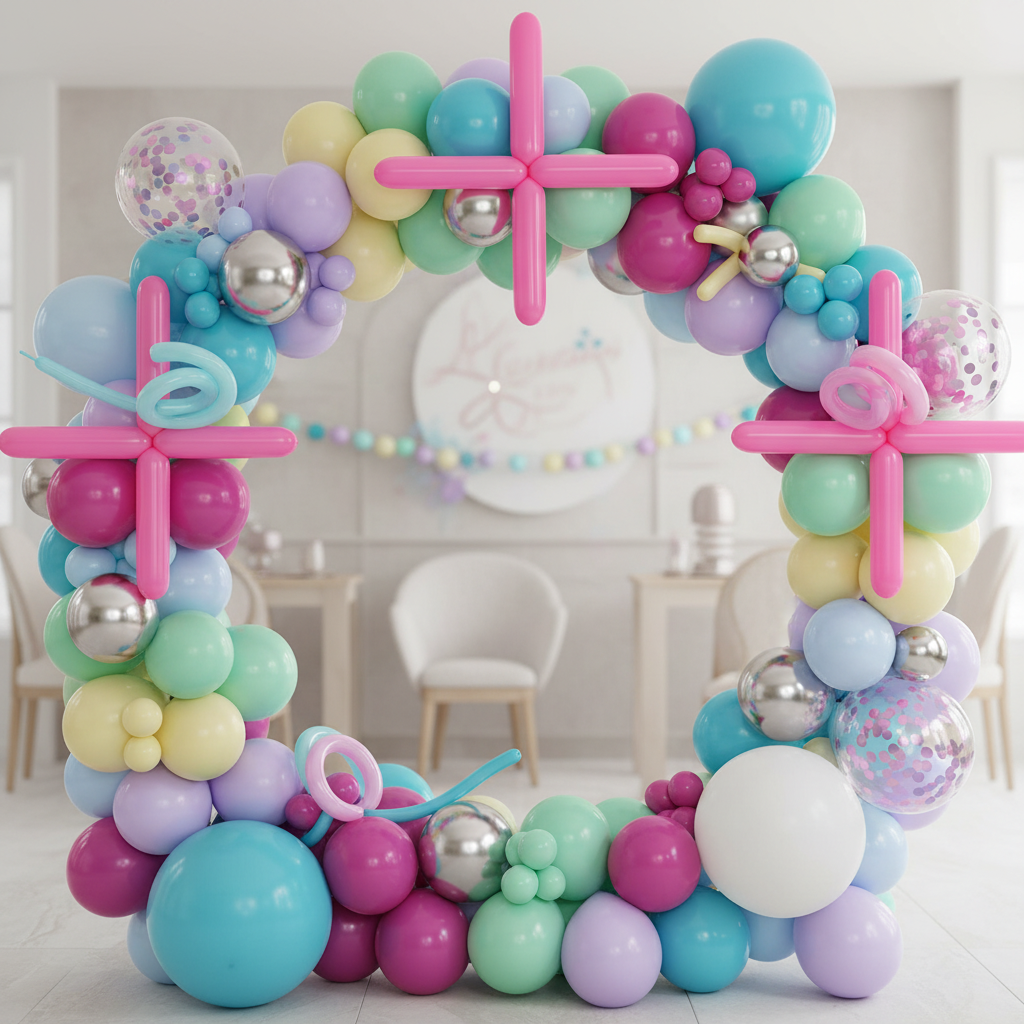 Fuchsia, Orchid, Baby Blue Balloon Sculpture