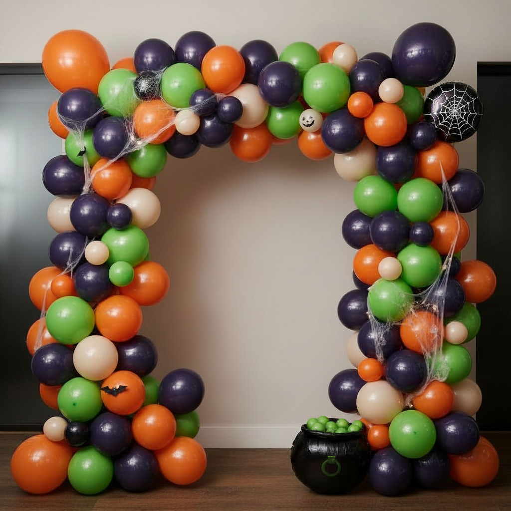 Plum, Lime, Orange Balloon Arch